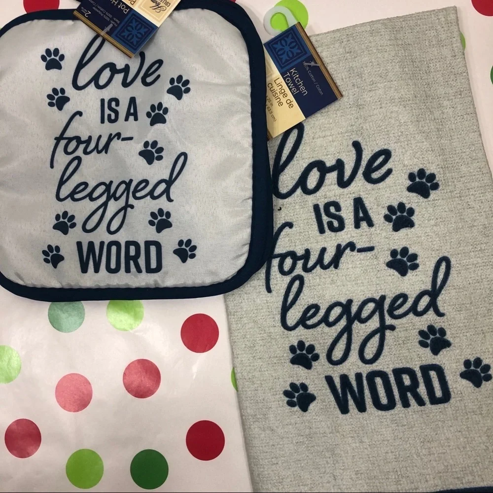 Love is a Four Legged Word Pot Holders/Towel